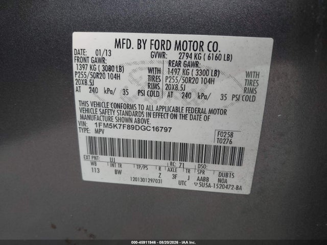 Продаж на аукціоні авто 2013 Ford Explorer Limited, vin: 1FM5K7F89DGC16797, номер лоту: 45911946