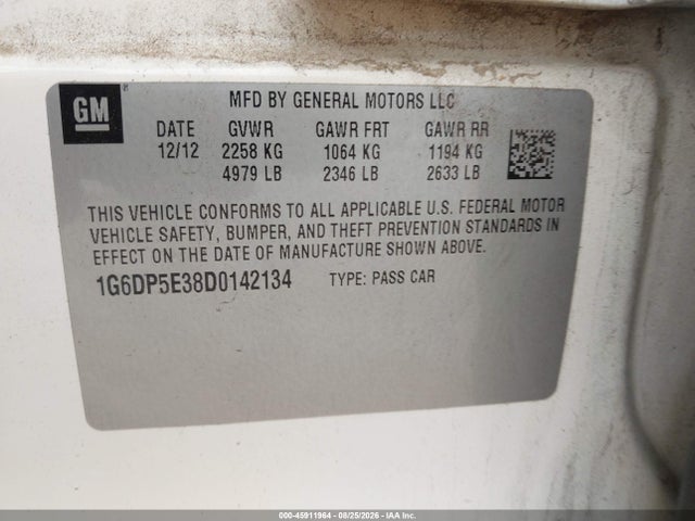 45911964 :رقم المزاد ، 1G6DP5E38D0142134 vin ، 2013 Cadillac Cts Premium مزاد بيع