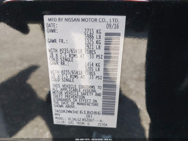 Nissan Pathfinder Sl 2017 5N1DR2MN3HC618086 Image 9