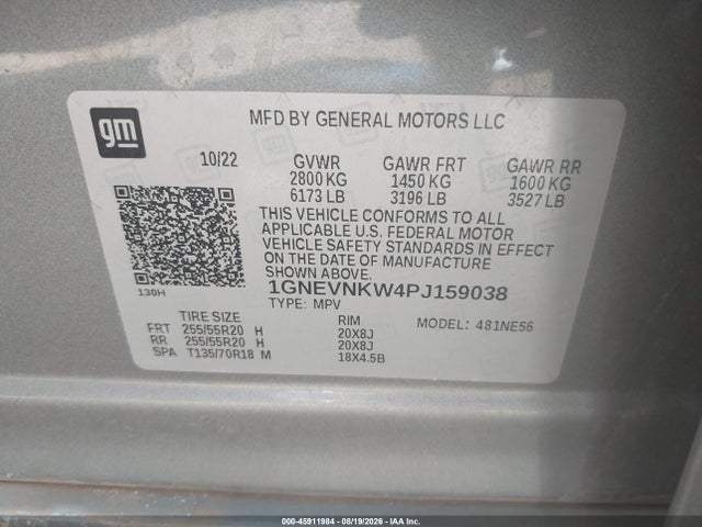 Aukcja sprzedaży 2023 Chevrolet Traverse Awd High Country, vin: 1GNEVNKW4PJ159038, numer aukcji: 45911984