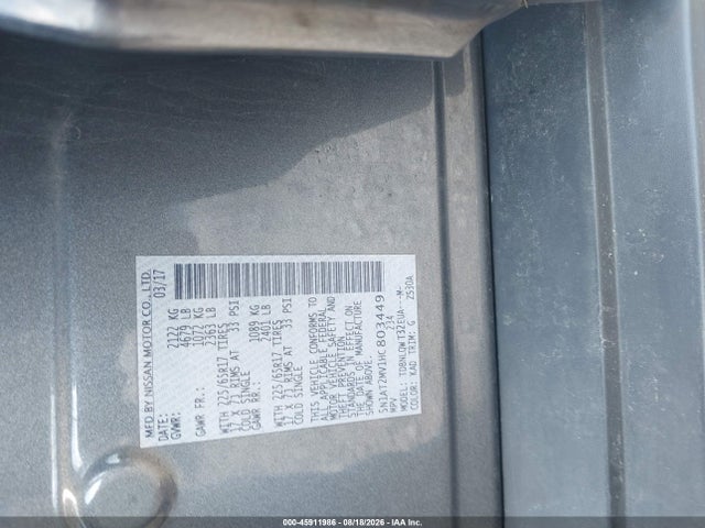 2017 Nissan Rogue Sv მანქანა იყიდება აუქციონზე, vin: 5N1AT2MV1HC803449, აუქციონის ნომერი: 45911986