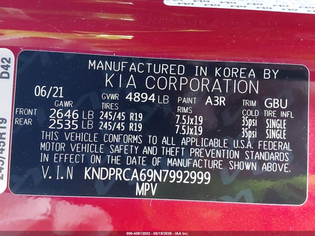 Aukcja sprzedaży 2022 Kia Sportage Sx Turbo, vin: KNDPRCA69N7992999, numer aukcji: 45912002
