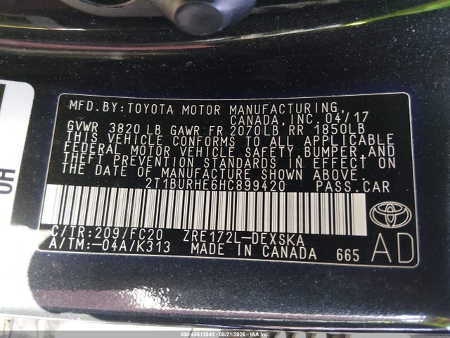 45912040 :رقم المزاد ، 2T1BURHE6HC899420 vin ، 2017 Toyota Corolla Se مزاد بيع