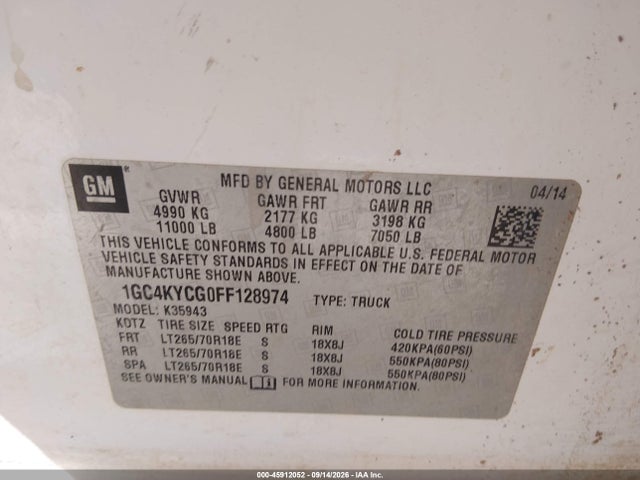 Aukcja sprzedaży 2015 Chevrolet Silverado 3500hd Work Truck, vin: 1GC4KYCG0FF128974, numer aukcji: 45912052