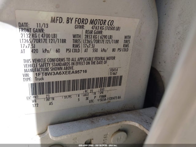 Продажа на аукционе авто 2014 Ford F-350 Xl, vin: 1FT8W3A6XEEA95716, номер лота: 45912065