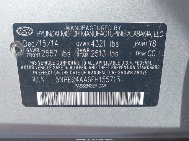 Продажа на аукционе авто 2015 Hyundai Sonata Eco, vin: 5NPE24AA6FH155713, номер лота: 45912120