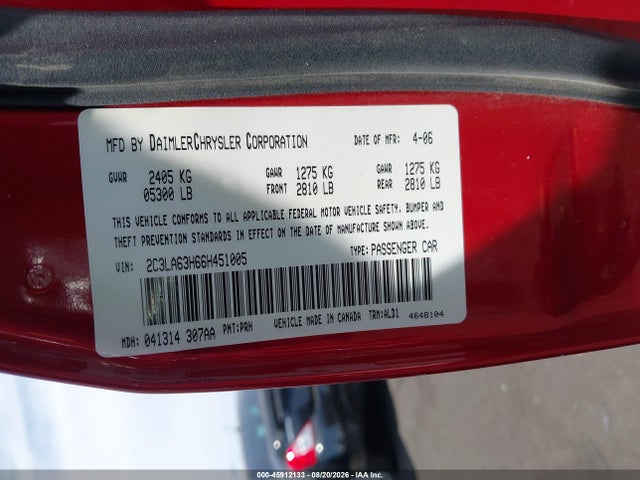2006 Chrysler 300c მანქანა იყიდება აუქციონზე, vin: 2C3LA63H66H451005, აუქციონის ნომერი: 45912133