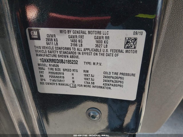 Продажа на аукционе авто 2011 Gmc Acadia Slt-1, vin: 1GKKRRED0BJ185232, номер лота: 45912160