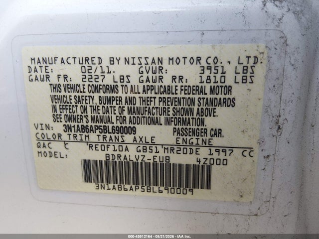 Продажа на аукционе авто 2011 Nissan Sentra 2.0sl, vin: 3N1AB6AP5BL690009, номер лота: 45912164