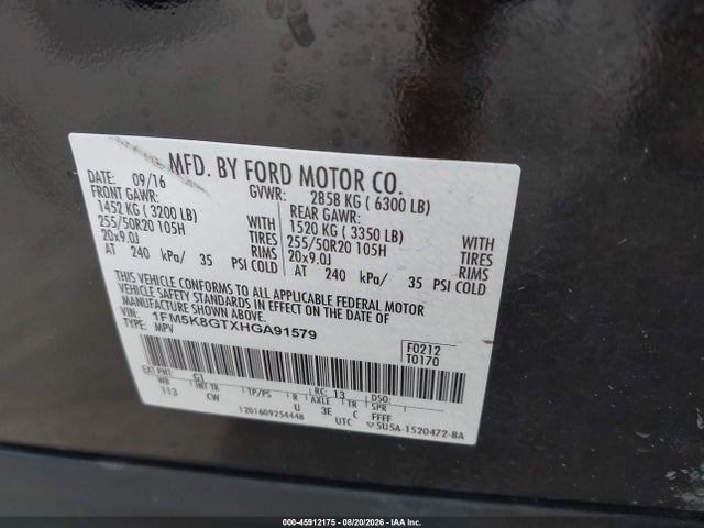 Продажа на аукционе авто 2017 Ford Explorer Sport, vin: 1FM5K8GTXHGA91579, номер лота: 45912175
