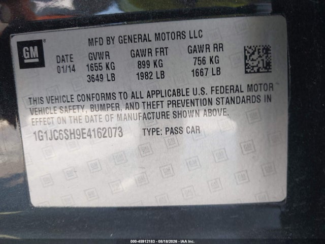 45912183 :رقم المزاد ، 1G1JC6SH9E4162073 vin ، 2014 Chevrolet Sonic Lt Auto مزاد بيع