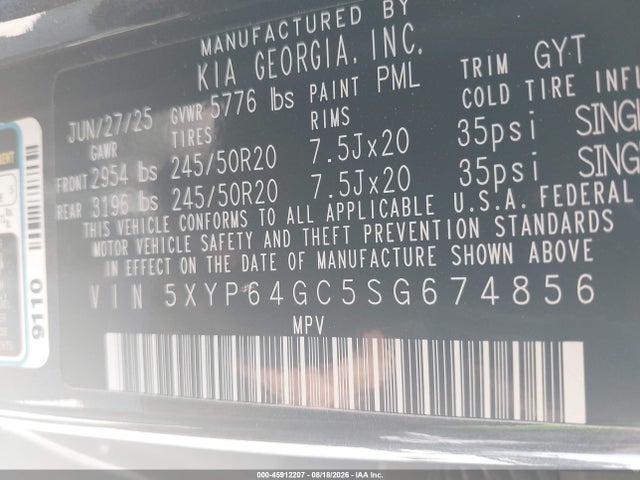 Aukcja sprzedaży 2025 Kia Telluride S, vin: 5XYP64GC5SG674856, numer aukcji: 45912207