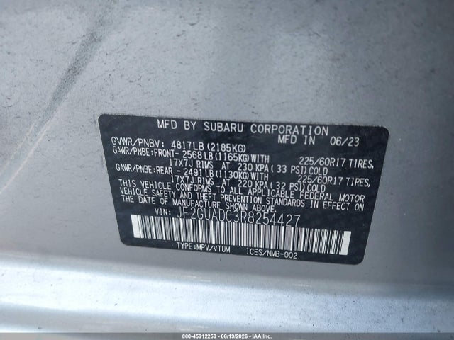 45912259 :رقم المزاد ، JF2GUADC3R8254427 vin ، 2024 Subaru Crosstrek Premium مزاد بيع