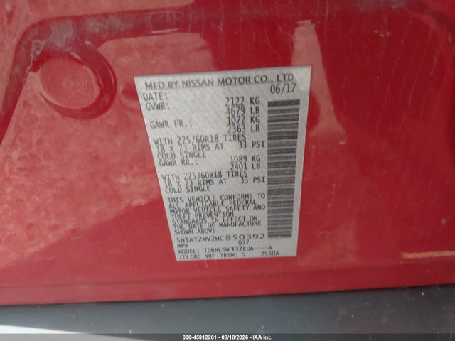 Aukcja sprzedaży 2017 Nissan Rogue Sl, vin: 5N1AT2MV2HC850392, numer aukcji: 45912261