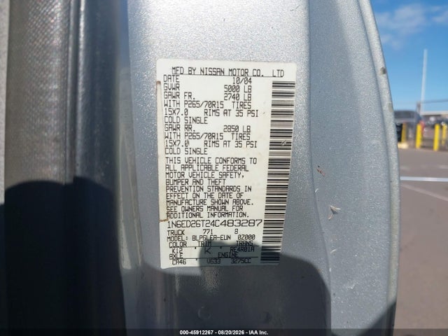 Aukcja sprzedaży 2004 Nissan Frontier Desert Runner Xe-v6, vin: 1N6ED26T24C483287, numer aukcji: 45912267
