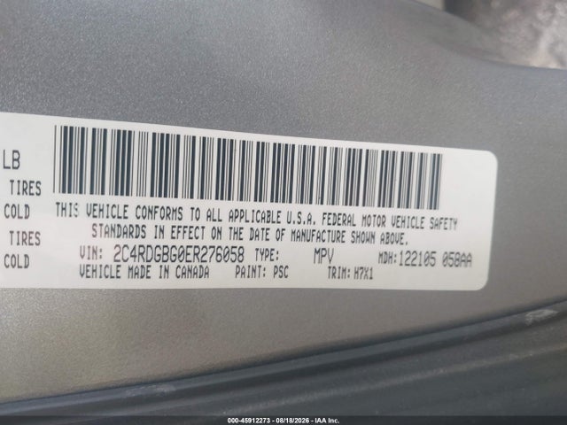 45912273 :رقم المزاد ، 2C4RDGBG0ER276058 vin ، 2014 Dodge Grand Caravan American Value Pkg مزاد بيع
