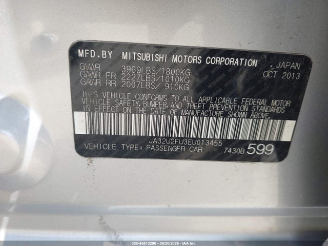 Продаж на аукціоні авто 2014 Mitsubishi Lancer Es, vin: JA32U2FU3EU013455, номер лоту: 45912280