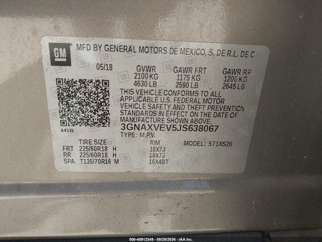 Продажа на аукционе авто 2018 Chevrolet Equinox Premier, vin: 3GNAXVEV5JS638067, номер лота: 45912349