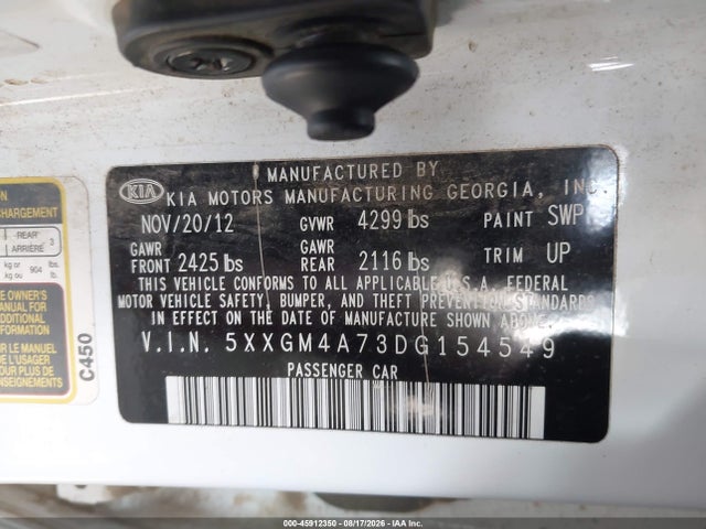 Aukcja sprzedaży 2013 Kia Optima Lx, vin: 5XXGM4A73DG154549, numer aukcji: 45912350