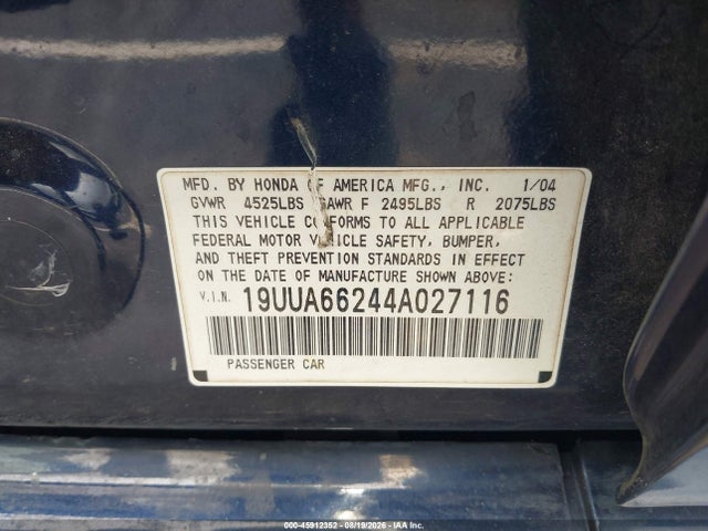 2004 Acura Tl მანქანა იყიდება აუქციონზე, vin: 19UUA66244A027116, აუქციონის ნომერი: 45912352