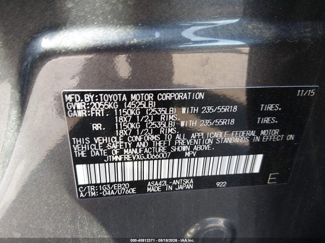 45912371 :رقم المزاد ، JTMNFREVXGJ066007 vin ، 2016 Toyota Rav4 Se مزاد بيع