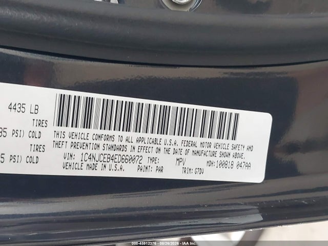 Aukcja sprzedaży 2014 Jeep Compass Latitude, vin: 1C4NJCEB4ED660072, numer aukcji: 45912376