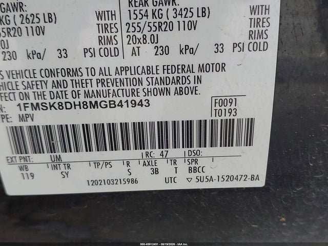 Продаж на аукціоні авто 2021 Ford Explorer Xlt, vin: 1FMSK8DH8MGB41943, номер лоту: 45912451