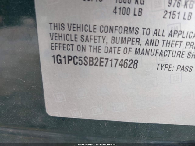 45912467 :رقم المزاد ، 1G1PC5SB2E7174628 vin ، 2014 Chevrolet Cruze 1lt Auto مزاد بيع