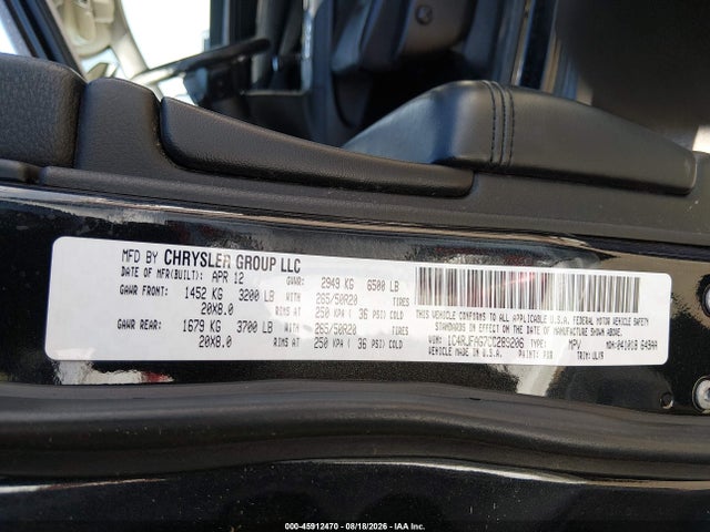 45912470 :رقم المزاد ، 1C4RJFAG7CC289206 vin ، 2012 Jeep Grand Cherokee Laredo مزاد بيع