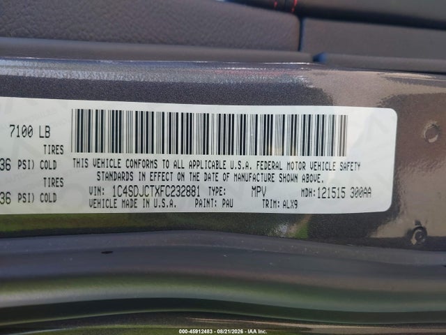 45912483 :رقم المزاد ، 1C4SDJCTXFC232881 vin ، 2015 Dodge Durango R/t مزاد بيع