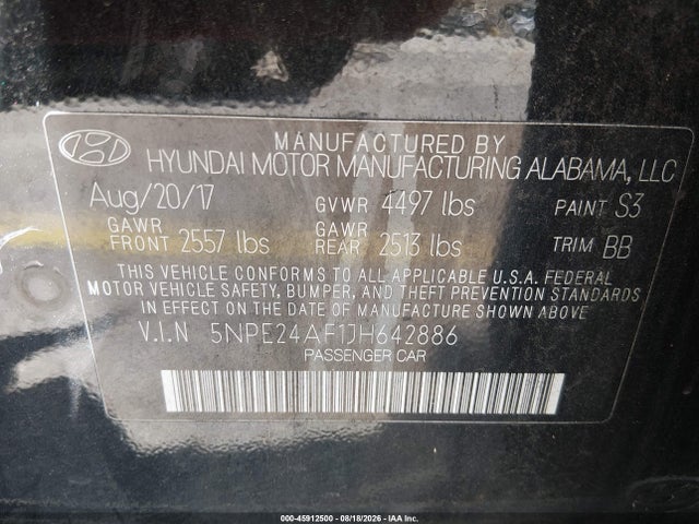 Продаж на аукціоні авто 2018 Hyundai Sonata Se, vin: 5NPE24AF1JH642886, номер лоту: 45912500