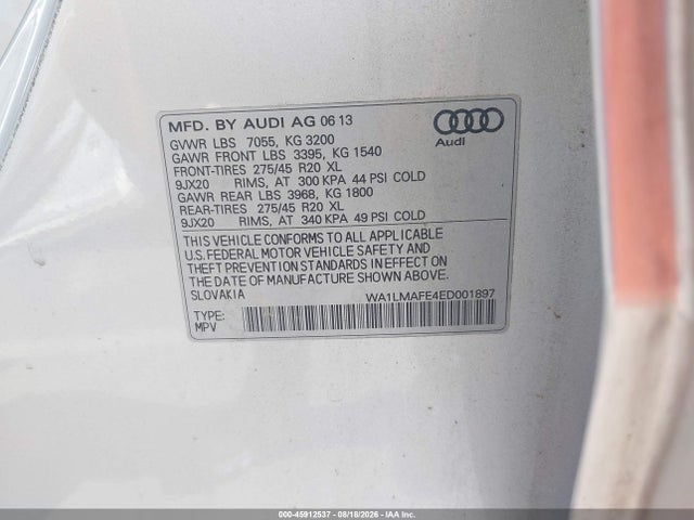 2014 Audi Q7 3.0 Tdi Premium მანქანა იყიდება აუქციონზე, vin: WA1LMAFE4ED001897, აუქციონის ნომერი: 45912537