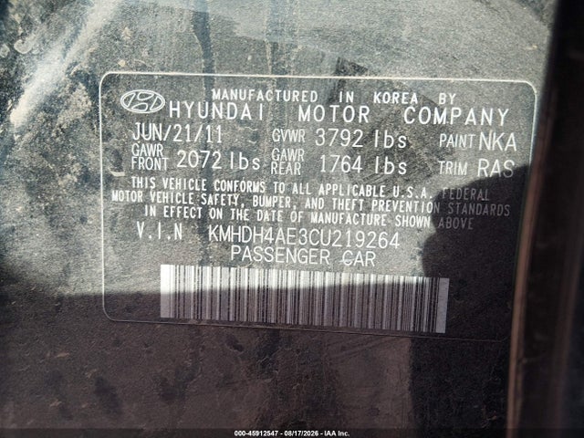 2012 Hyundai Elantra Gls (ulsan Plant) მანქანა იყიდება აუქციონზე, vin: KMHDH4AE3CU219264, აუქციონის ნომერი: 45912547