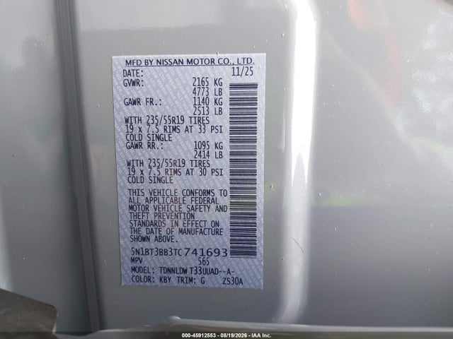 Auction sale of the 2026 Nissan Rogue Dark Armor, vin: 5N1BT3BB3TC741693, lot number: 45912553