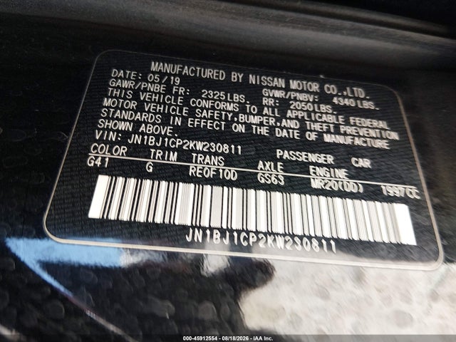 Aukcja sprzedaży 2019 Nissan Rogue Sport Sv, vin: JN1BJ1CP2KW230811, numer aukcji: 45912554