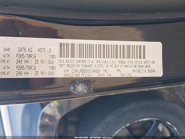 Продаж на аукціоні авто 2017 Jeep Patriot Sport, vin: 1C4NJRBB5HD104820, номер лоту: 45912556