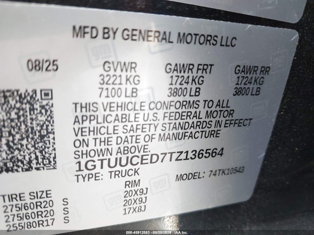 2026 Gmc Sierra 1500 , Short Bed, Elevation, 4wd მანქანა იყიდება აუქციონზე, vin: 1GTUUCED7TZ136564, აუქციონის ნომერი: 45912583