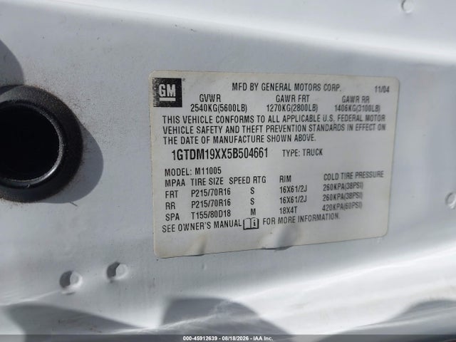 Auction sale of the 2005 Gmc Safari Standard, vin: 1GTDM19XX5B504661, lot number: 45912639