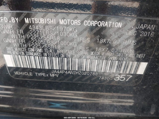 Aukcja sprzedaży 2017 Mitsubishi Outlander Sport 2.4 Sel, vin: JA4AP4AW7HZ020788, numer aukcji: 45912656