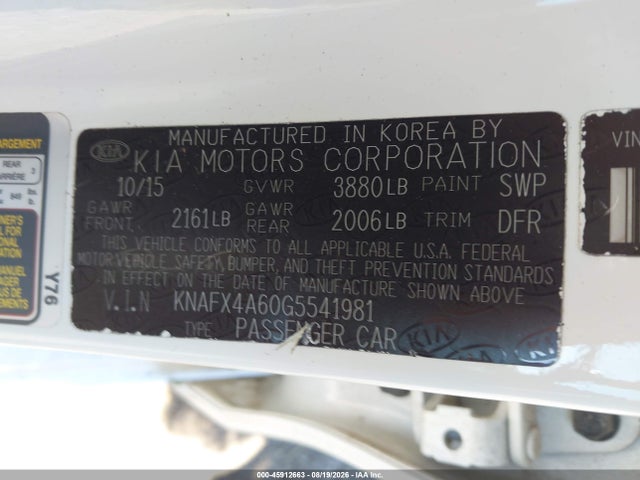 Продажа на аукционе авто 2016 Kia Forte Lx, vin: KNAFX4A60G5541981, номер лота: 45912663