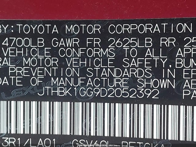 Продаж на аукціоні авто 2013 Lexus Es 350, vin: JTHBK1GG9D2052392, номер лоту: 45912665