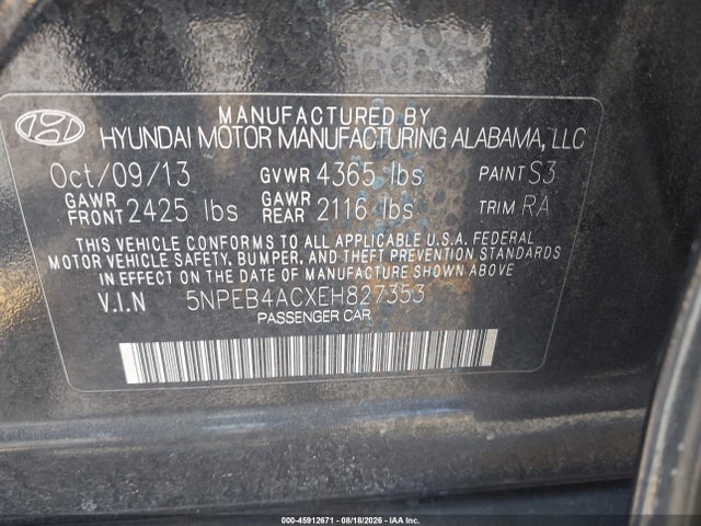 Hyundai SONATA GLS 2014 5NPEB4ACXEH827353 Image 9
