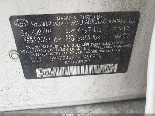 5NPE24AF9HH496909 Hyundai Sonata