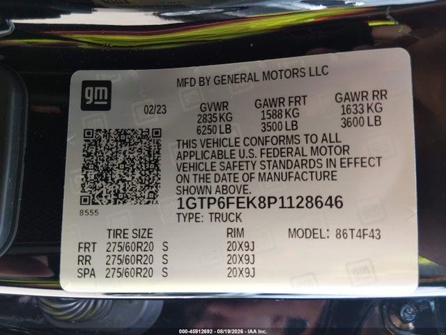 45912692 :رقم المزاد ، 1GTP6FEK8P1128646 vin ، 2023 Gmc Canyon 4wd  Short Box Denali مزاد بيع
