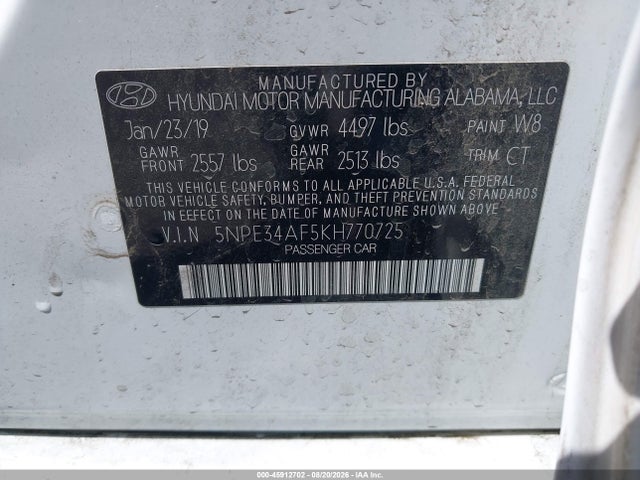 Продажа на аукционе авто 2019 Hyundai Sonata Sel, vin: 5NPE34AF5KH770725, номер лота: 45912702