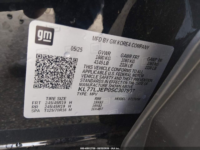 Aukcja sprzedaży 2025 Chevrolet Trax Fwd 2rs, vin: KL77LJEP0SC307507, numer aukcji: 45912709
