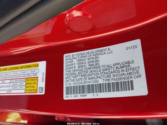 Aukcja sprzedaży 2023 Acura Integra A-spec, vin: 19UDE4H35PA019352, numer aukcji: 45912710