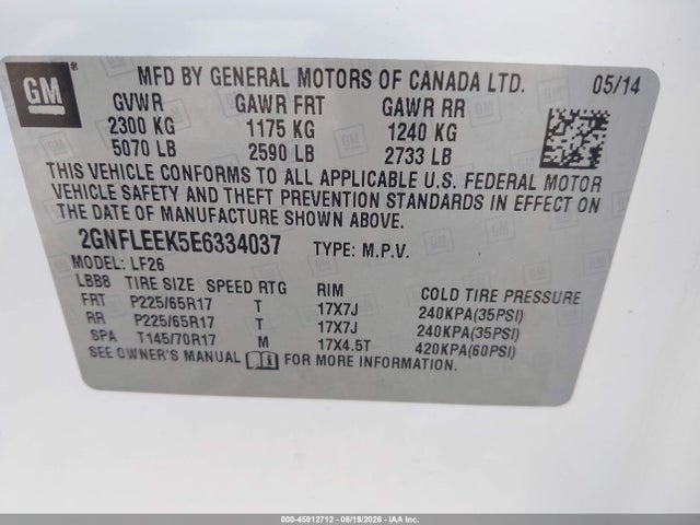 2014 Chevrolet Equinox Ls მანქანა იყიდება აუქციონზე, vin: 2GNFLEEK5E6334037, აუქციონის ნომერი: 45912712