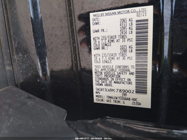 45912717 :رقم المزاد ، 5N1BT3CA9PC789002 vin ، 2023 Nissan Rogue Sl Fwd مزاد بيع