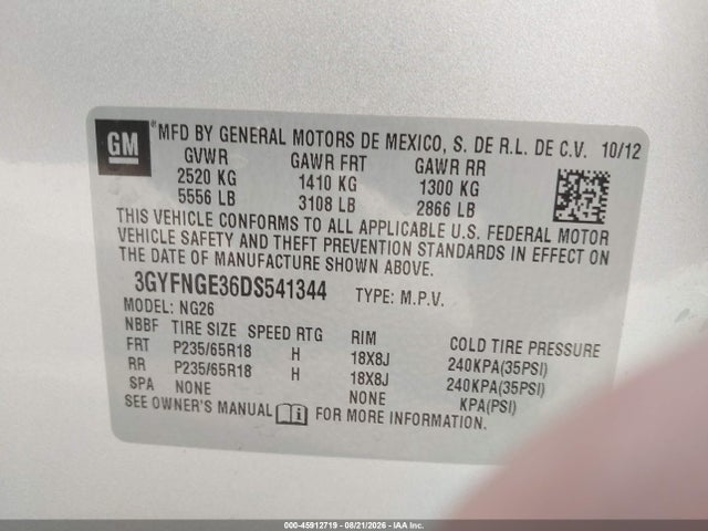 Aukcja sprzedaży 2013 Cadillac Srx Luxury Collection, vin: 3GYFNGE36DS541344, numer aukcji: 45912719